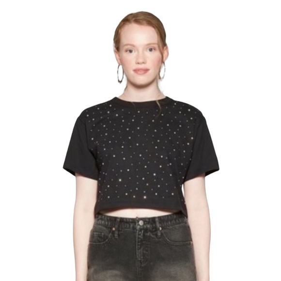 Wild Fable Cropped Jeweled Short Sleeve Top 💕 - Picture 1 of 2
